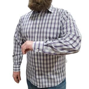 Izod Mens Plaid Dress Shirt 16.5 34/35 White Blue Gray Red Check Button Office